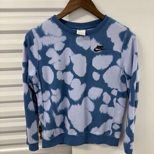 Nike Youth Large Tie Dye Crewneck Sweatshirt Blue White Swoosh Pullover